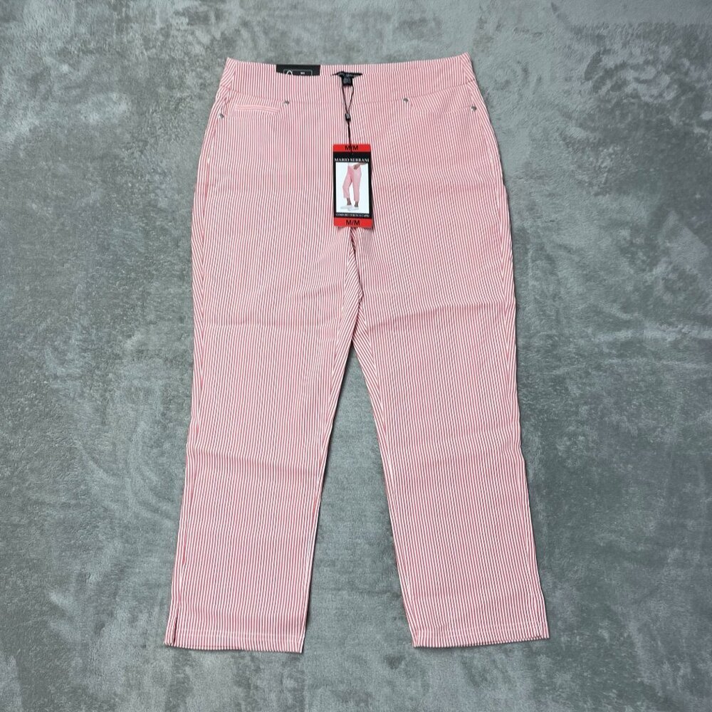 Mario Serrani Women's M  Comfort Stretch Capri Pants Tomato/Ivory n1235